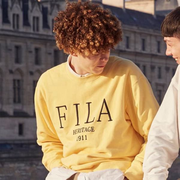 Fila Heritage Embroidered Women's Sweatshirts - Yellow,NZ 61-40712